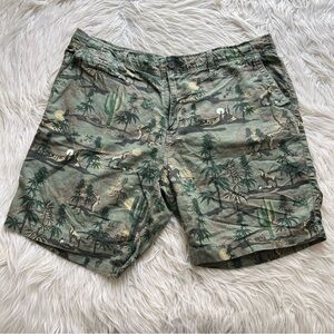 Lucky Brand Laguna Linen Shorts Men’s 40 Green Camo Western Desert Landscape 9"
